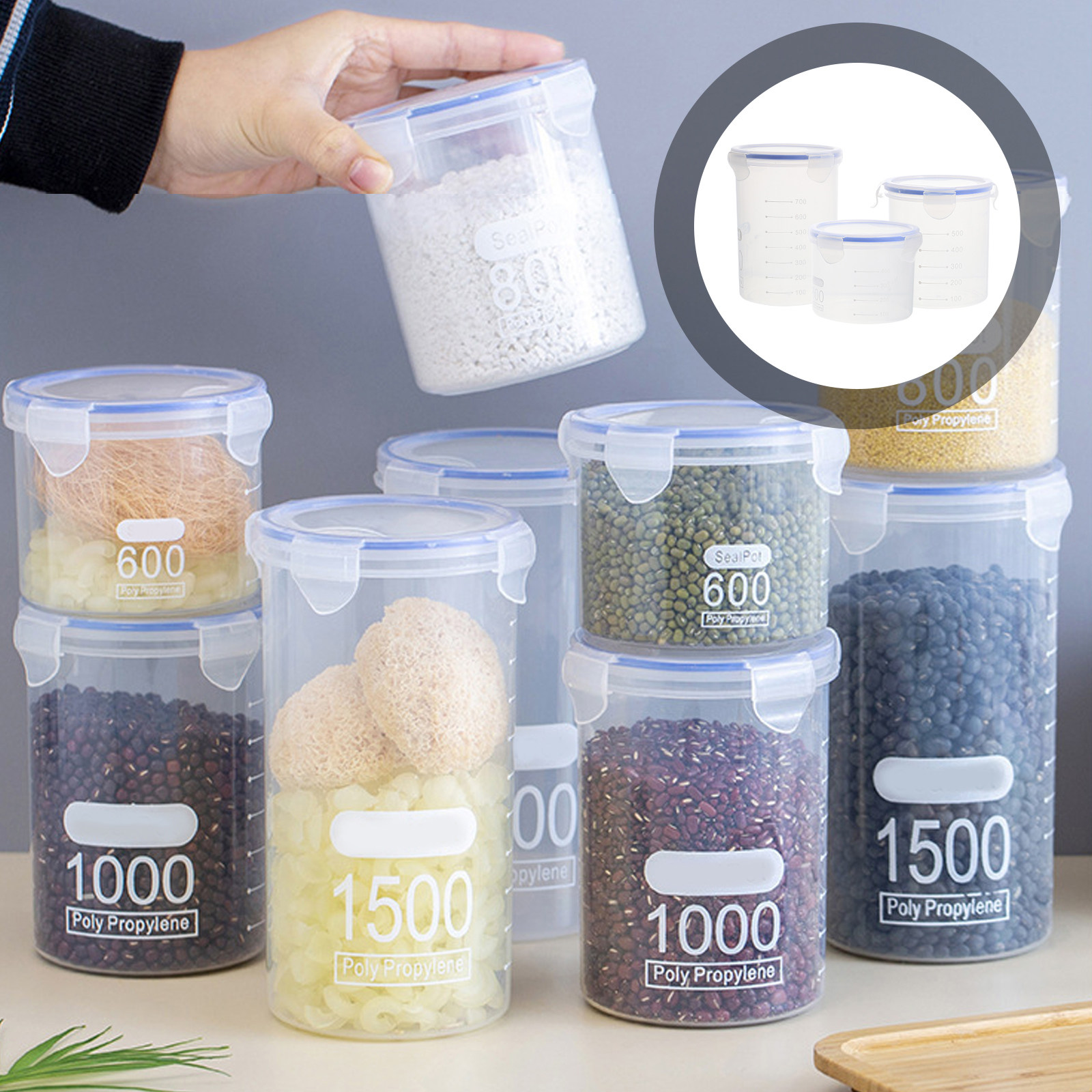 Food Storage Containers - 6Pcs Sealed Storage Jars Clear Plastic